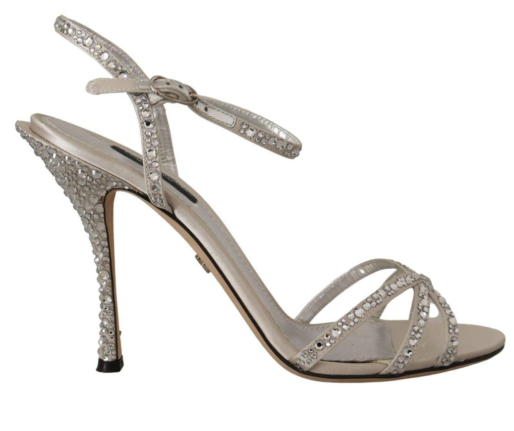 Dolce & Gabbana Silver Crystal Covered Ankle Strap Sandals Shoes - Ellie Belle