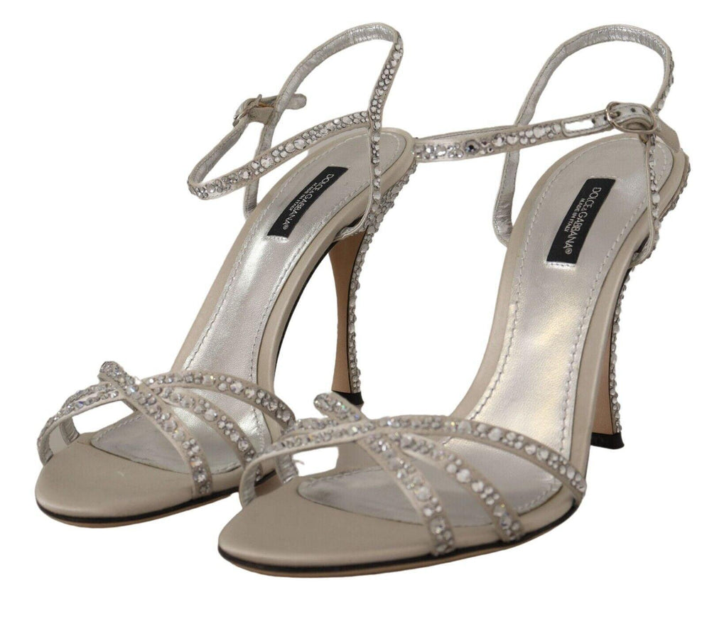 Dolce & Gabbana Silver Crystal Covered Ankle Strap Sandals Shoes - Ellie Belle