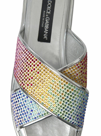 Dolce & Gabbana Silver Crystal Leather Flat Slides Men Shoes - Ellie Belle