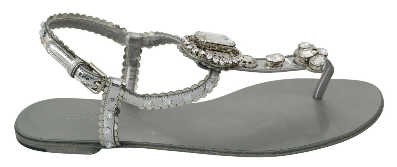 Dolce & Gabbana Silver Crystal Sandals Flip Flops Shoes - Ellie Belle