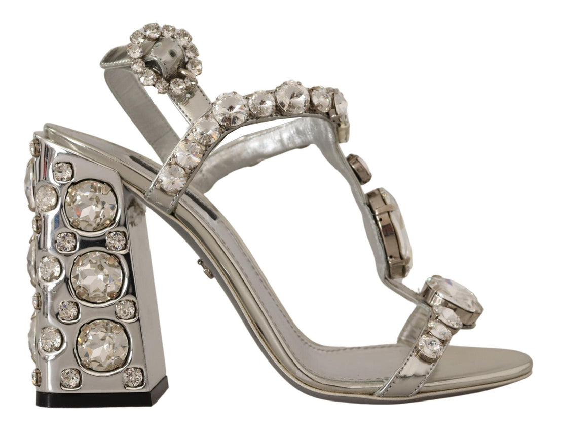 Dolce & Gabbana Silver Crystals Strap Buckle High Heel Sandals - Ellie Belle