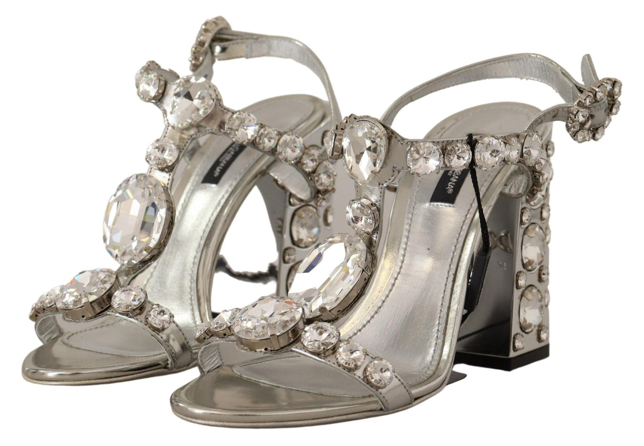 Dolce & Gabbana Silver Crystals Strap Buckle High Heel Sandals - Ellie Belle