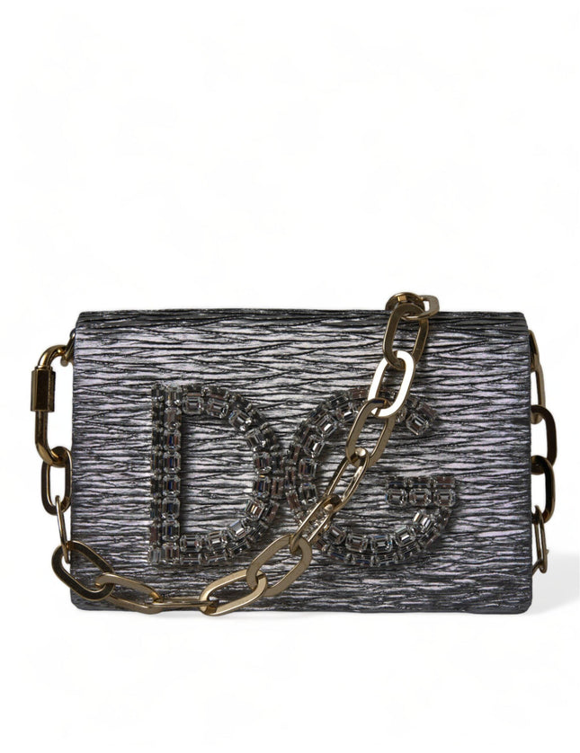 Dolce & Gabbana Silver DG Girls Swarovski Clutch Shoulder Chain Strap Bag - Ellie Belle
