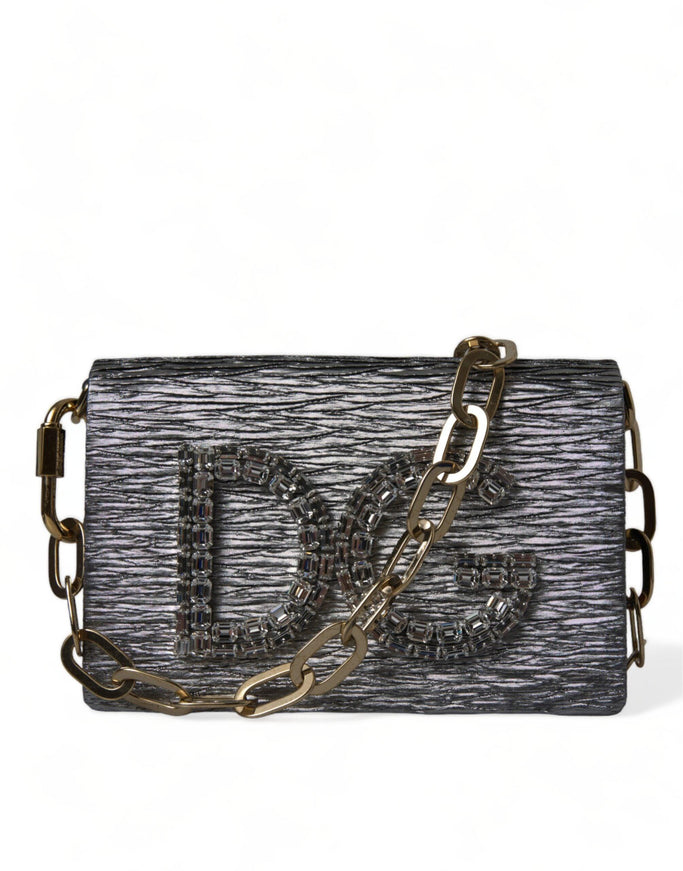 Dolce & Gabbana Silver DG Girls Swarovski Clutch Shoulder Chain Strap Bag - Ellie Belle