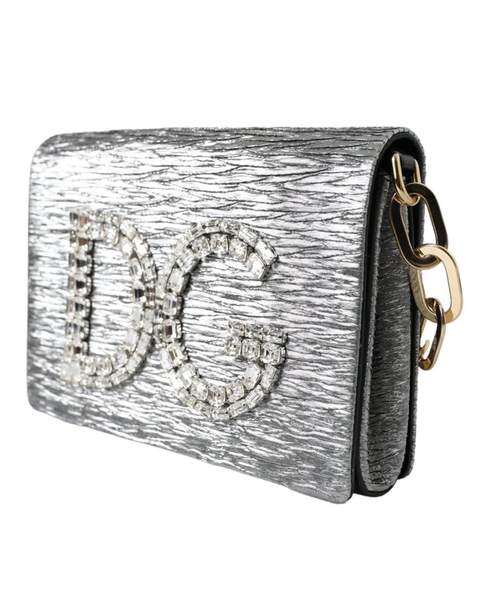 Dolce & Gabbana Silver DG Girls Swarovski Clutch Shoulder Chain Strap Bag - Ellie Belle