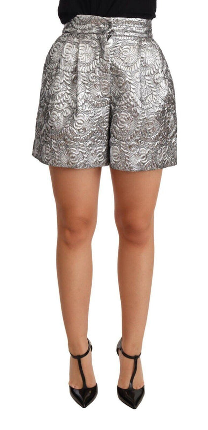 Dolce & Gabbana Silver Floral Brocade High Waist Shorts - Ellie Belle