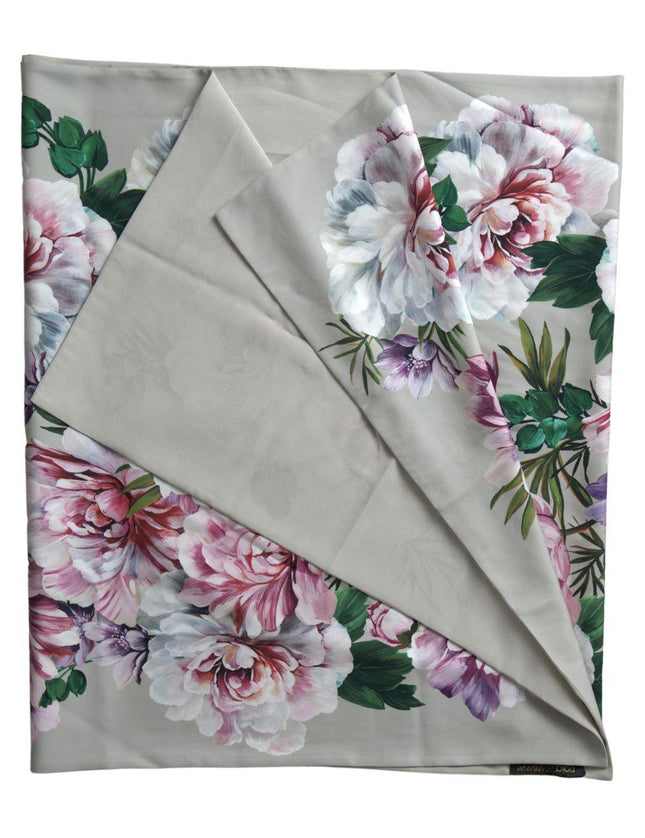 Dolce & Gabbana Silver Floral Silk Shawl Foulard Wrap Scarf - Ellie Belle