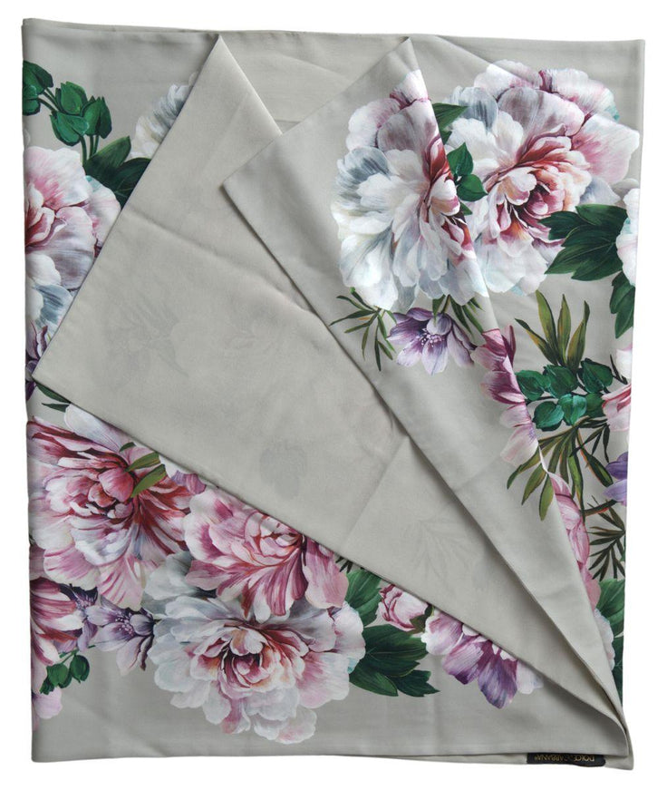 Dolce & Gabbana Silver Floral Silk Shawl Foulard Wrap Scarf - Ellie Belle