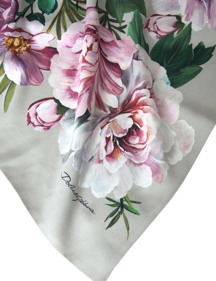 Dolce & Gabbana Silver Floral Silk Shawl Foulard Wrap Scarf - Ellie Belle