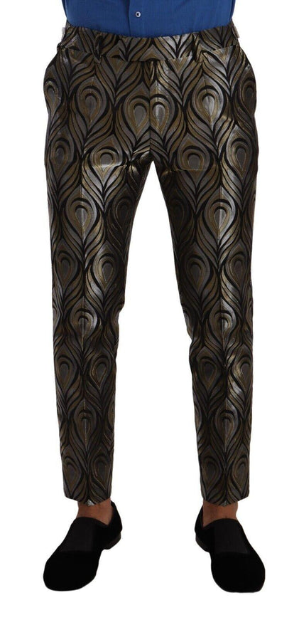 Dolce & Gabbana Silver Gold Jacquard Men Trouser Dress Pants - Ellie Belle