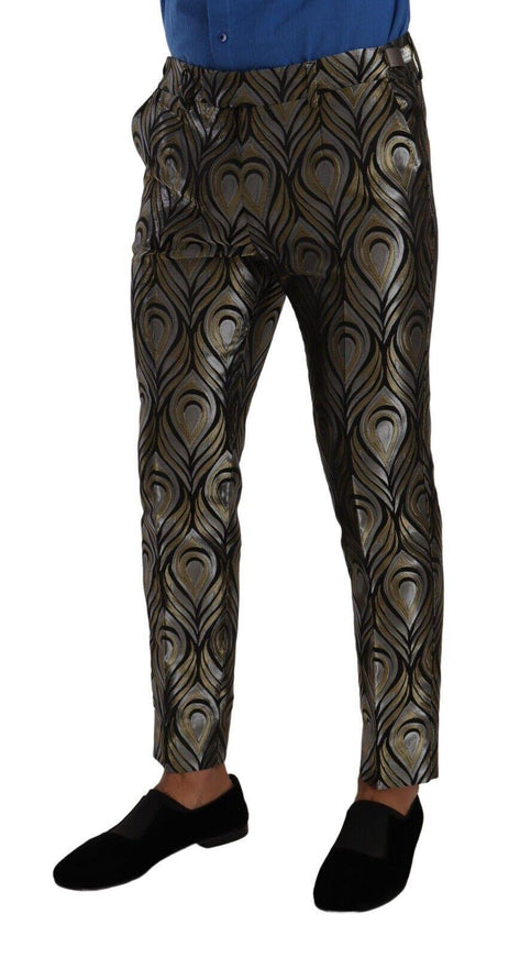 Dolce & Gabbana Silver Gold Jacquard Men Trouser Dress Pants - Ellie Belle