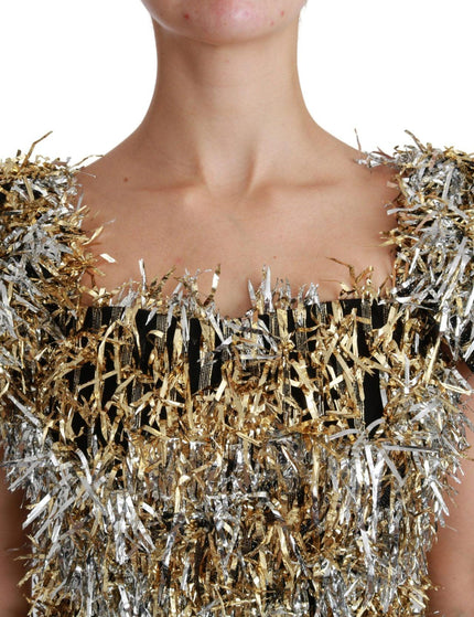 Dolce & Gabbana Silver Gold Sheath Mini Shift Gown Dress - Ellie Belle