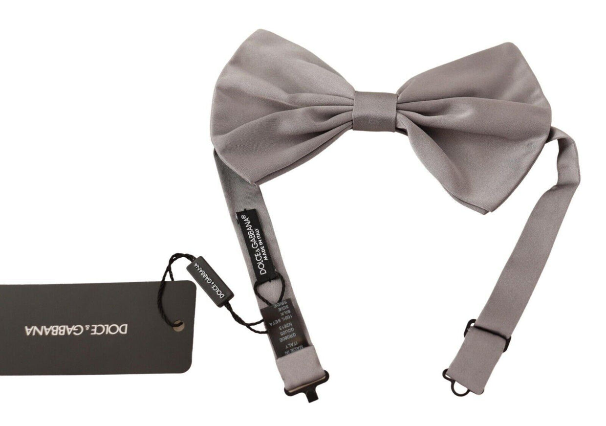 Dolce & Gabbana Silver Gray Silk Adjustable Neck Papillon Bow Tie - Ellie Belle