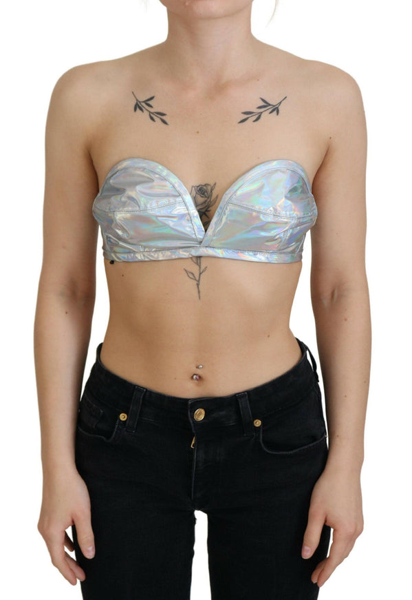 Dolce & Gabbana Silver Holographic Effect Bustier Brassiere Top - Ellie Belle