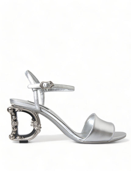 Dolce & Gabbana Silver Leather Baroque Heel Sandals Shoes - Ellie Belle