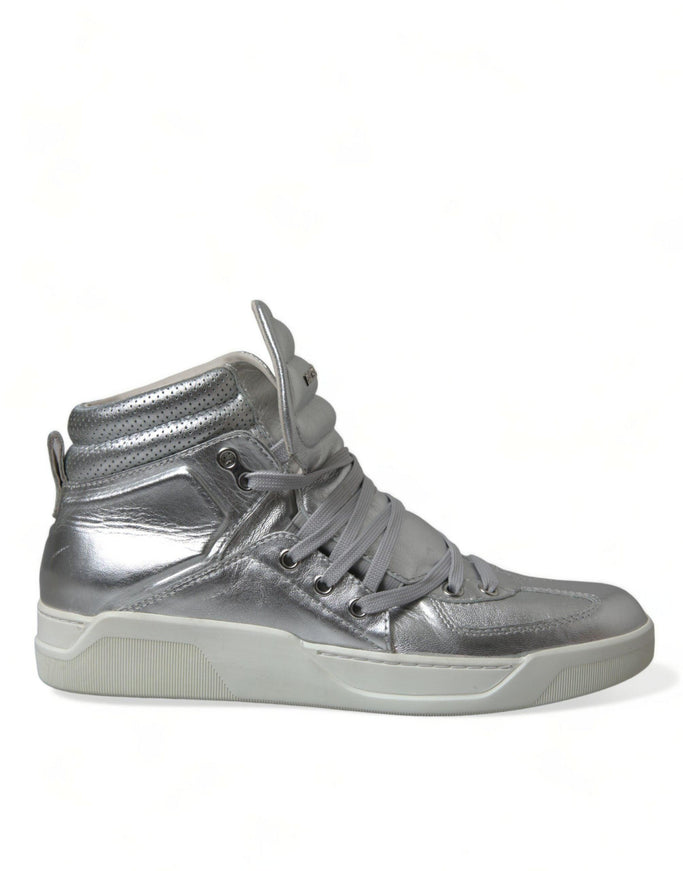 Dolce & Gabbana Silver Leather Benelux High Top Sneakers Shoes - Ellie Belle