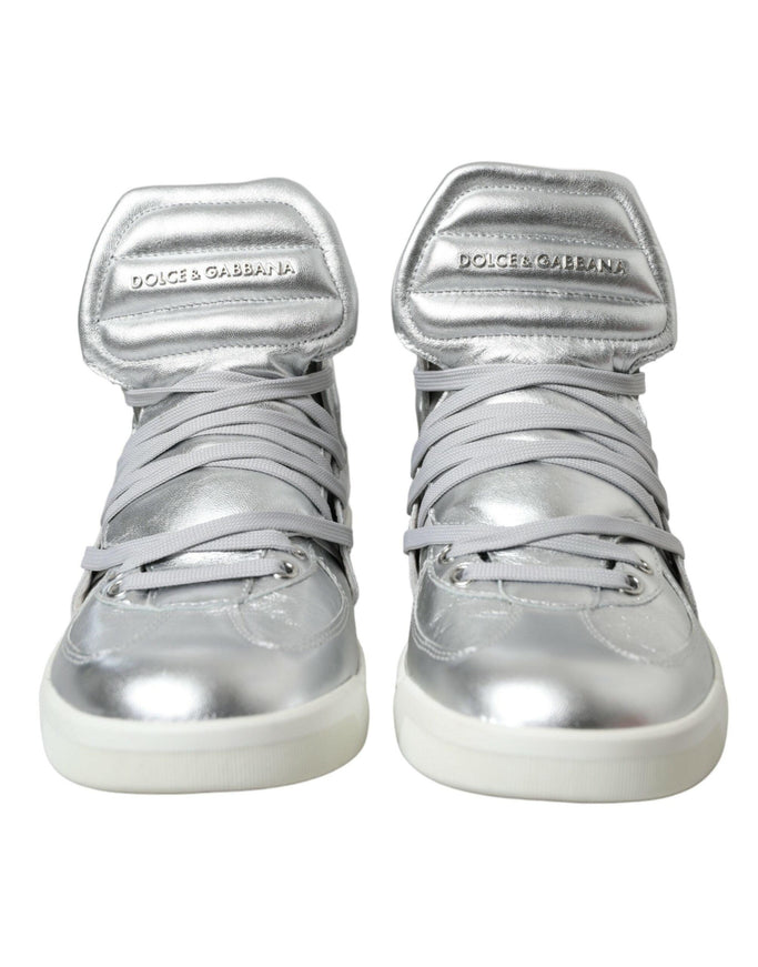 Dolce & Gabbana Silver Leather Benelux High Top Sneakers Shoes - Ellie Belle