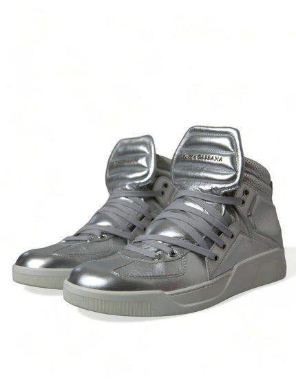 Dolce & Gabbana Silver Leather Benelux High Top Sneakers Shoes - Ellie Belle