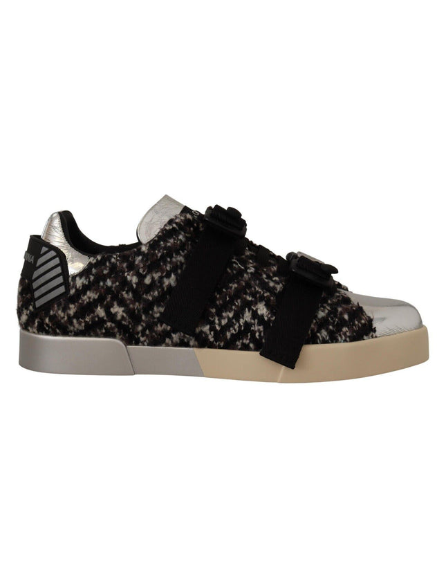 Dolce & Gabbana Silver Leather Brown Cotton Wool Sneakers Shoes - Ellie Belle