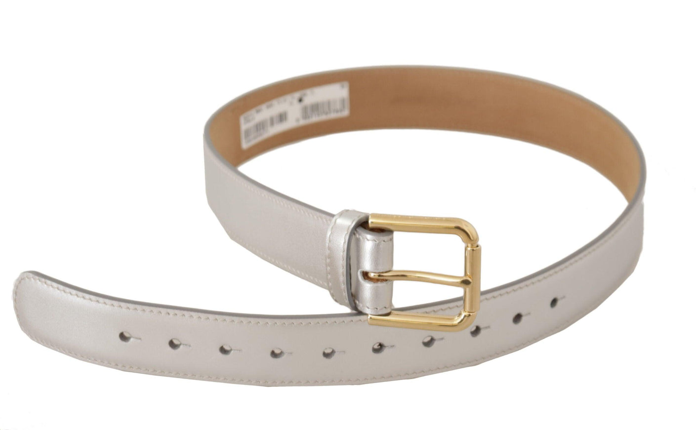 Dolce & Gabbana Silver Leather Gold Tone Logo Metal Buckle Belt - Ellie Belle