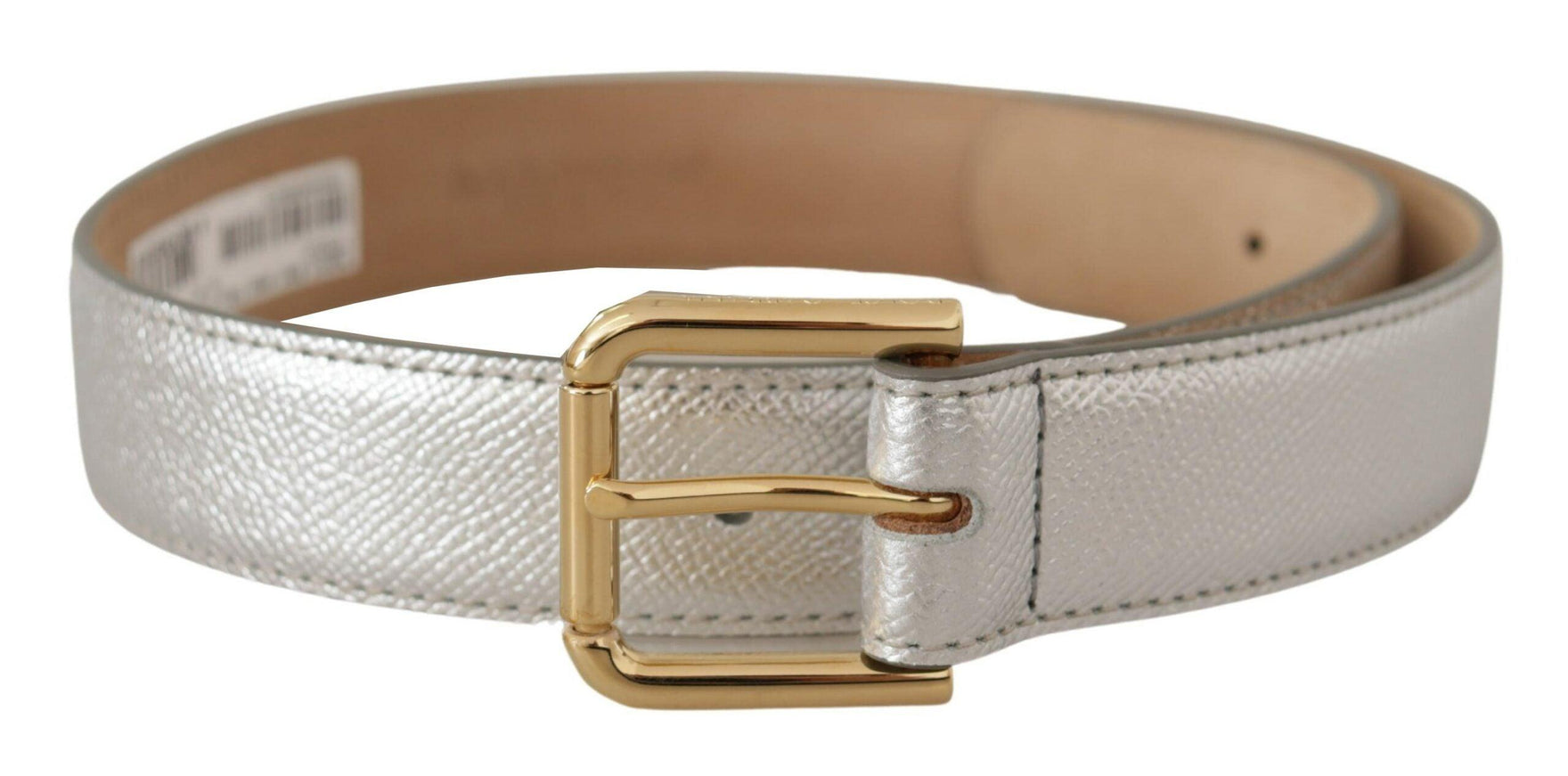 Dolce & Gabbana Silver Leather Gold Tone Logo Metal Waist Buckle Belt - Ellie Belle