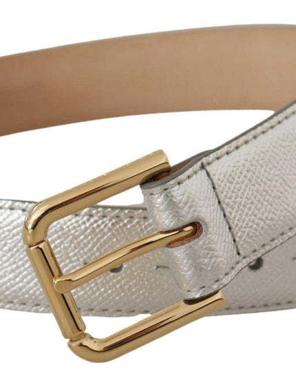 Dolce & Gabbana Silver Leather Gold Tone Logo Metal Waist Buckle Belt - Ellie Belle