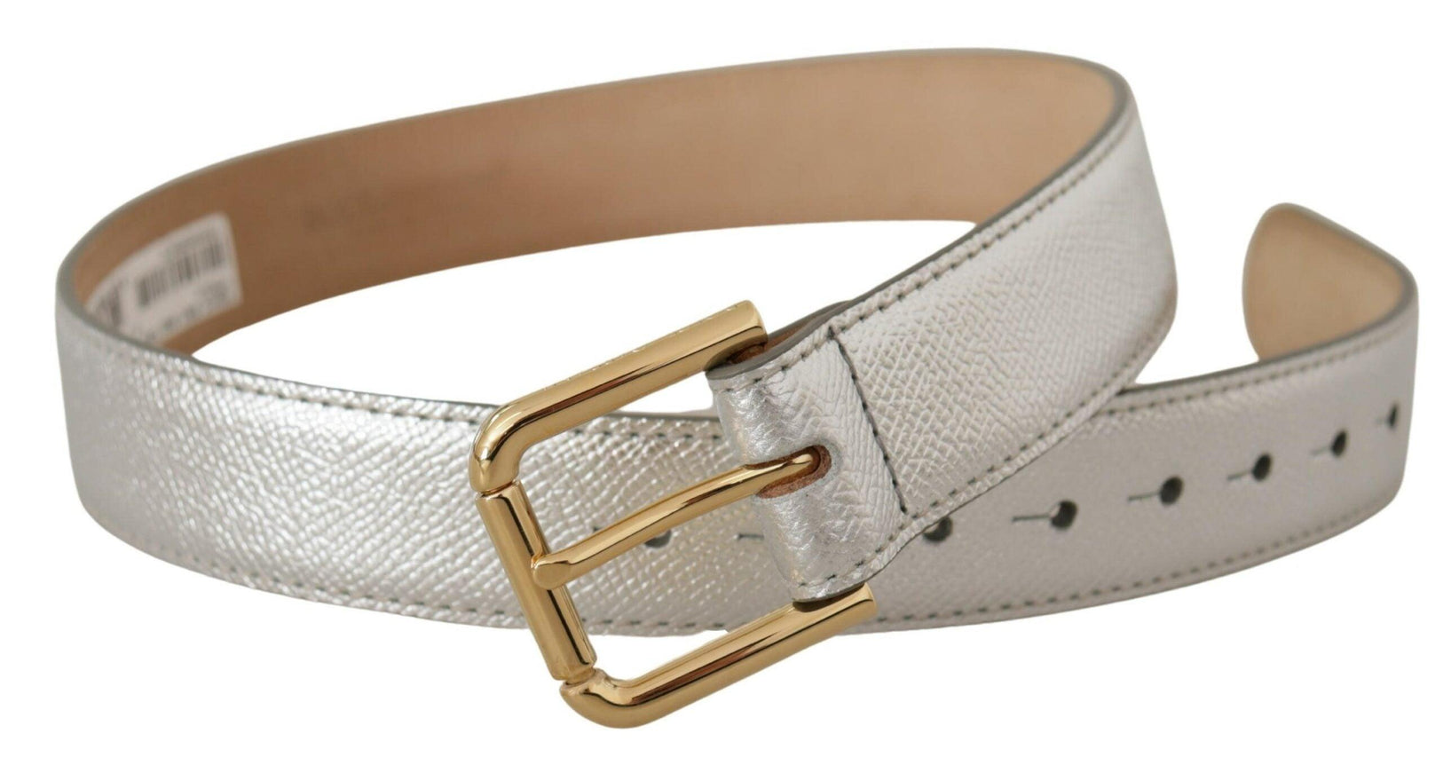 Dolce & Gabbana Silver Leather Gold Tone Logo Metal Waist Buckle Belt - Ellie Belle