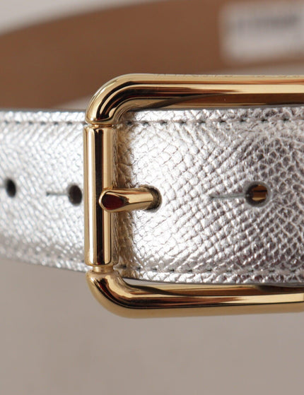 Dolce & Gabbana Silver Leather Gold Tone Logo Metal Waist Buckle Belt - Ellie Belle
