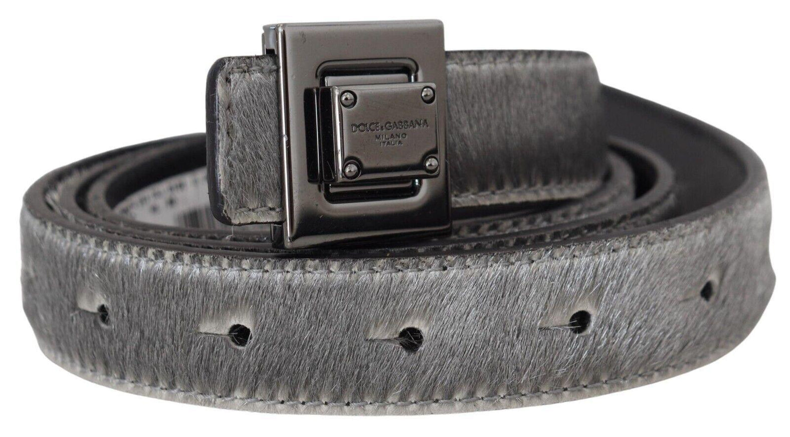 Dolce & Gabbana Silver Leather Tone Square Metal Buckle - Ellie Belle