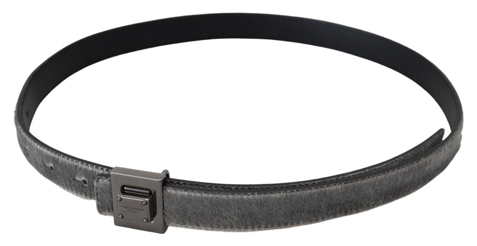 Dolce & Gabbana Silver Leather Tone Square Metal Buckle - Ellie Belle