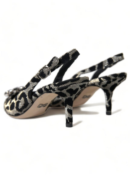 Dolce & Gabbana Silver Leopard Crystal Slingback Pumps Shoes - Ellie Belle