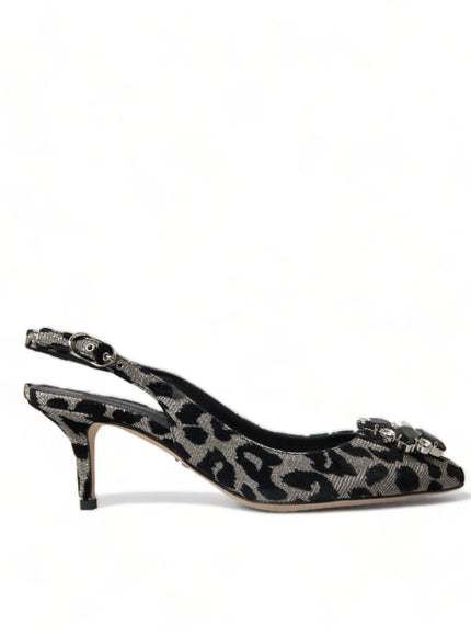 Dolce & Gabbana Silver Leopard Crystal Slingback Pumps Shoes - Ellie Belle