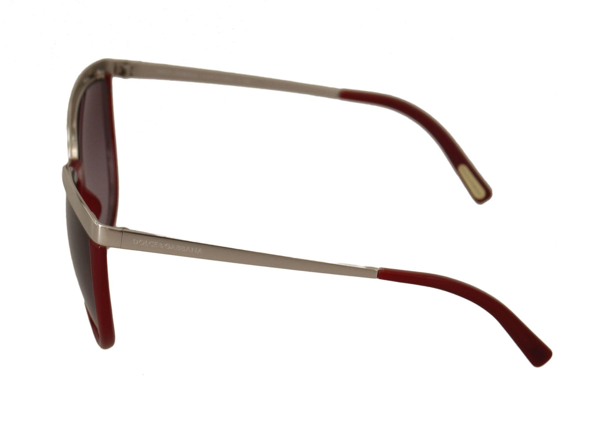 Dolce & Gabbana Silver Metal Maroon Acetate Cat Eye Sunglasses - Ellie Belle