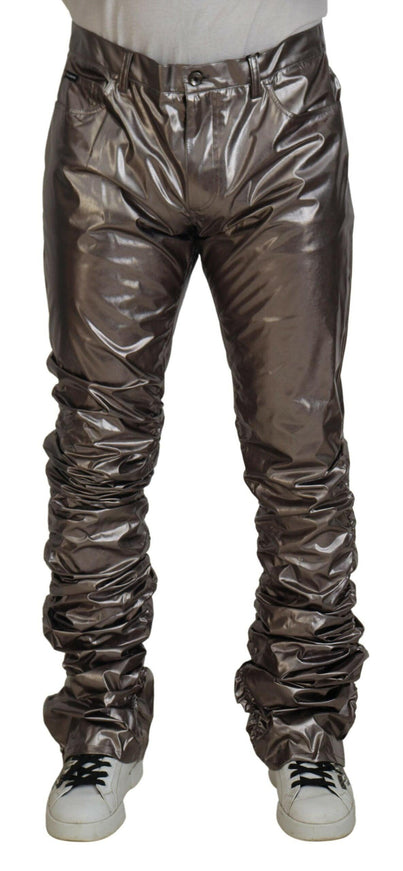 Dolce & Gabbana Silver Metallic Nylon Stretch Pants - Ellie Belle