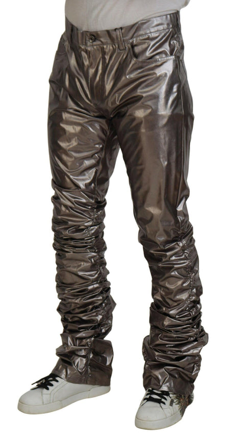 Dolce & Gabbana Silver Metallic Nylon Stretch Pants - Ellie Belle