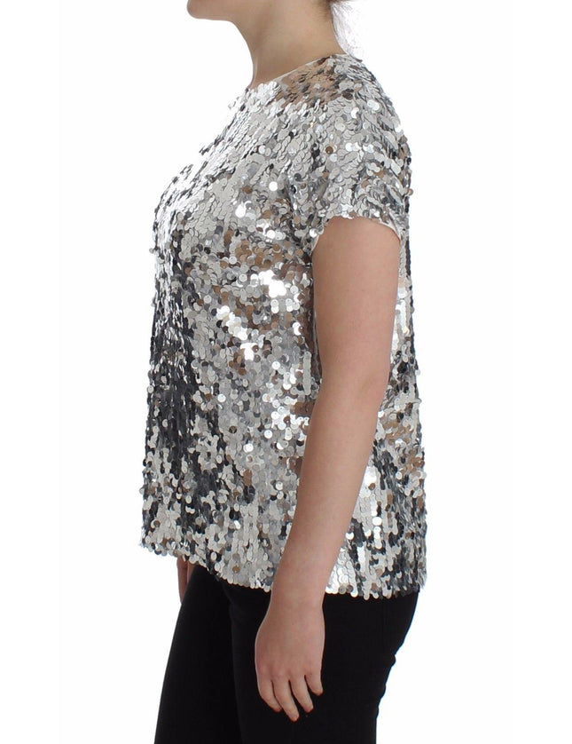 Dolce & Gabbana Silver Sequined Crewneck Blouse T-shirt Top - Ellie Belle