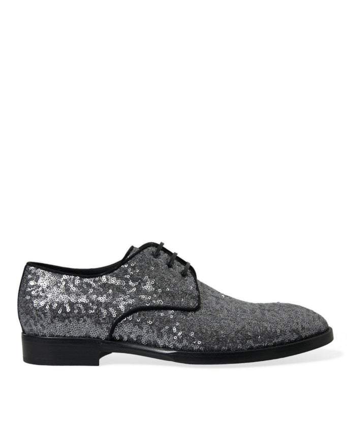 Dolce & Gabbana Silver Sequined Lace Up Men Derby Dress Shoes - Ellie Belle