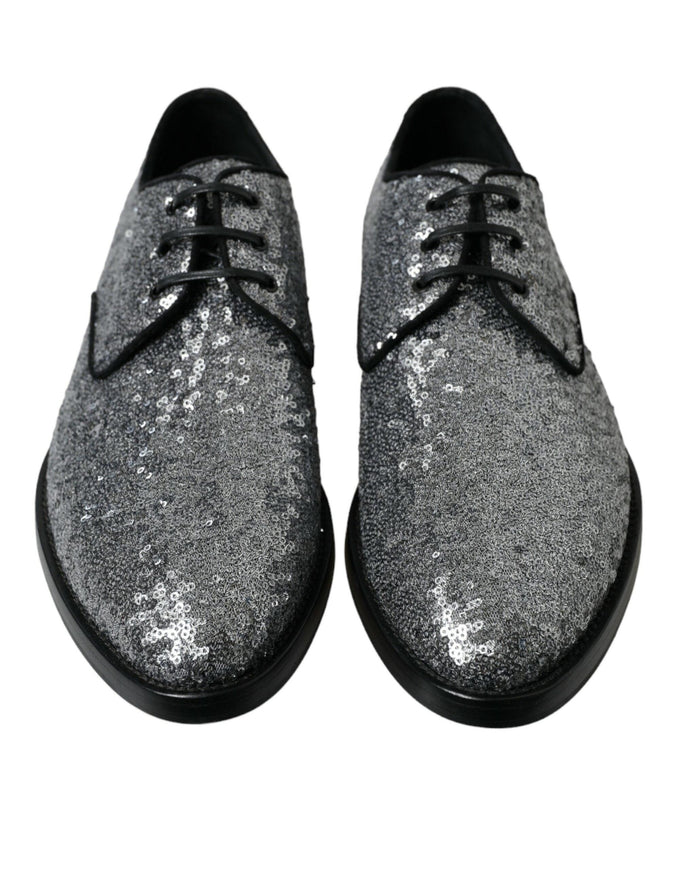 Dolce & Gabbana Silver Sequined Lace Up Men Derby Dress Shoes - Ellie Belle