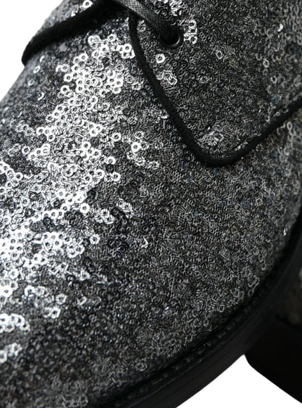 Dolce & Gabbana Silver Sequined Lace Up Men Derby Dress Shoes - Ellie Belle