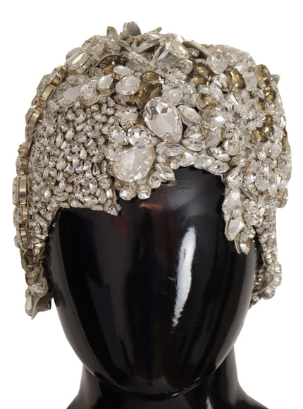 Dolce & Gabbana Silver Teardrop Beaded Casque Sequin Turban Headdress - Ellie Belle