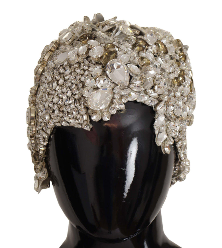 Dolce & Gabbana Silver Teardrop Beaded Casque Sequin Turban Headdress - Ellie Belle