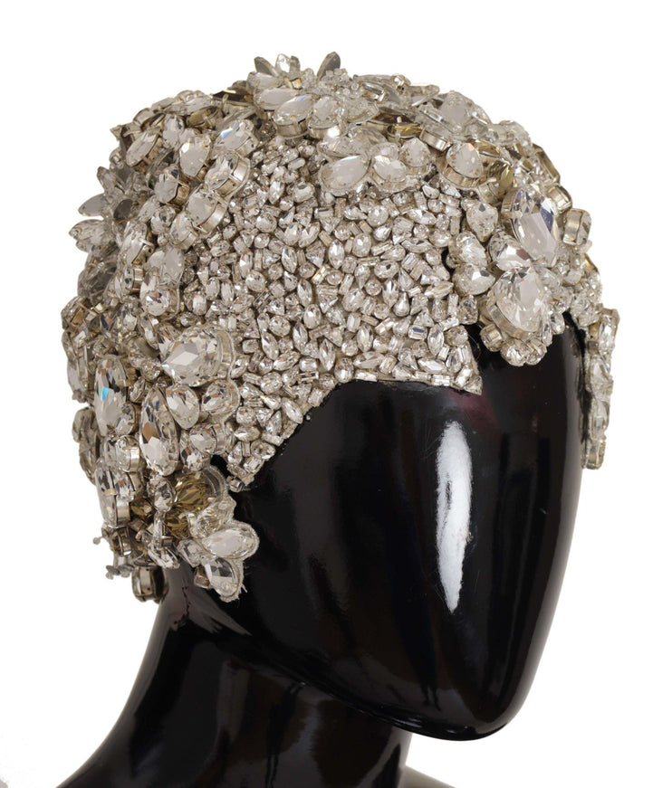 Dolce & Gabbana Silver Teardrop Beaded Casque Sequin Turban Headdress - Ellie Belle