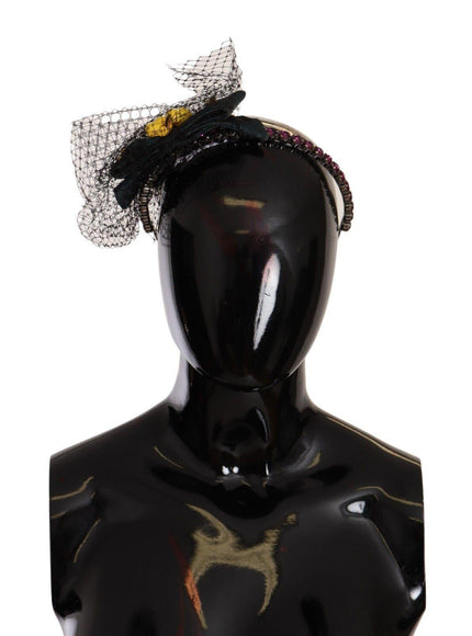 Dolce & Gabbana Silver Tiara Crystals Fruits Black Mesh Diadem Headband