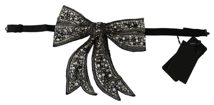 Dolce & Gabbana Silver Tone 100% Silk Crystal Embellished Women Bowtie - Ellie Belle