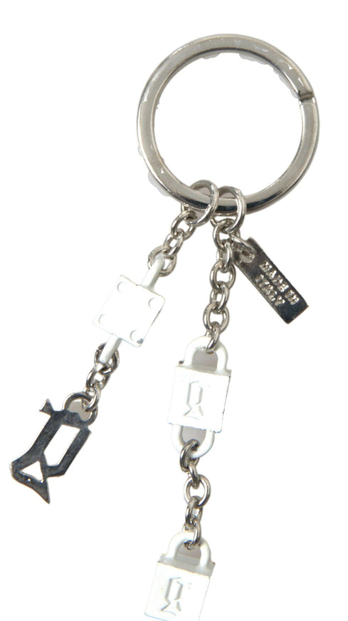 Dolce & Gabbana Silver Tone Metal DG Logo Engraved Keyring Keychain - Ellie Belle