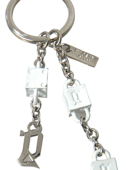 Dolce & Gabbana Silver Tone Metal DG Logo Engraved Keyring Keychain - Ellie Belle