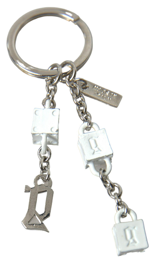 Dolce & Gabbana Silver Tone Metal DG Logo Engraved Keyring Keychain - Ellie Belle