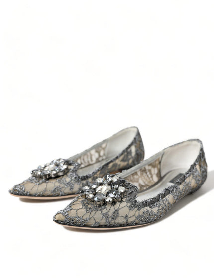 Dolce & Gabbana Silver Vally Taormina Lace Crystals Flat Shoes - Ellie Belle