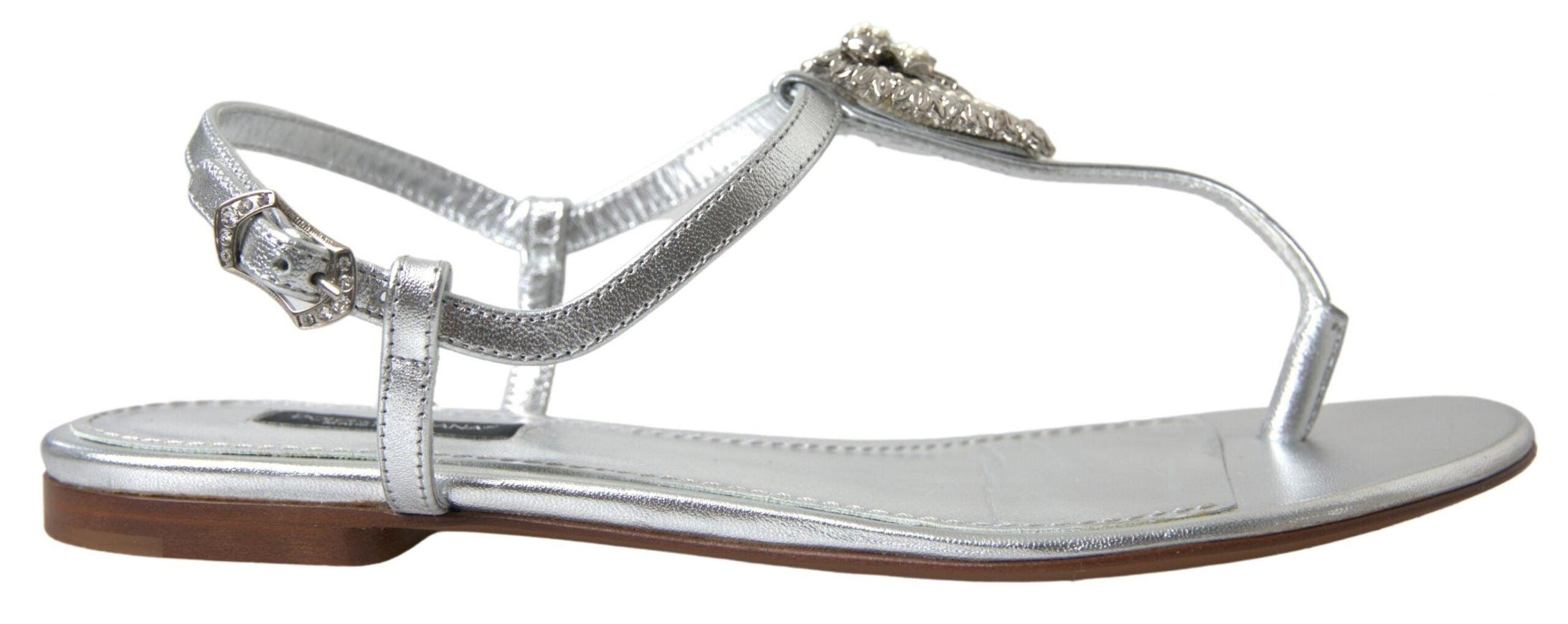 Dolce & Gabbana Silver with heart Embellished Flip Flops Sandals - Ellie Belle