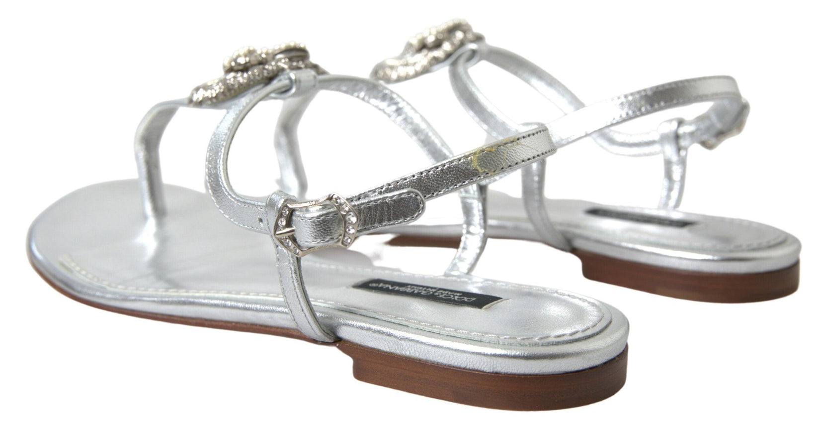 Dolce & Gabbana Silver with heart Embellished Flip Flops Sandals - Ellie Belle